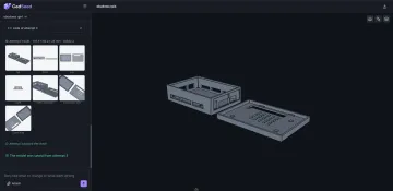 Raspberry Pi 4 case generated by the AI agent, with views of the attempt and the check result