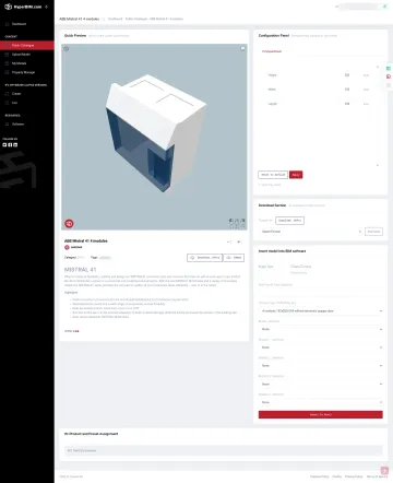 Public catalogue with a 3D preview and variant configurator